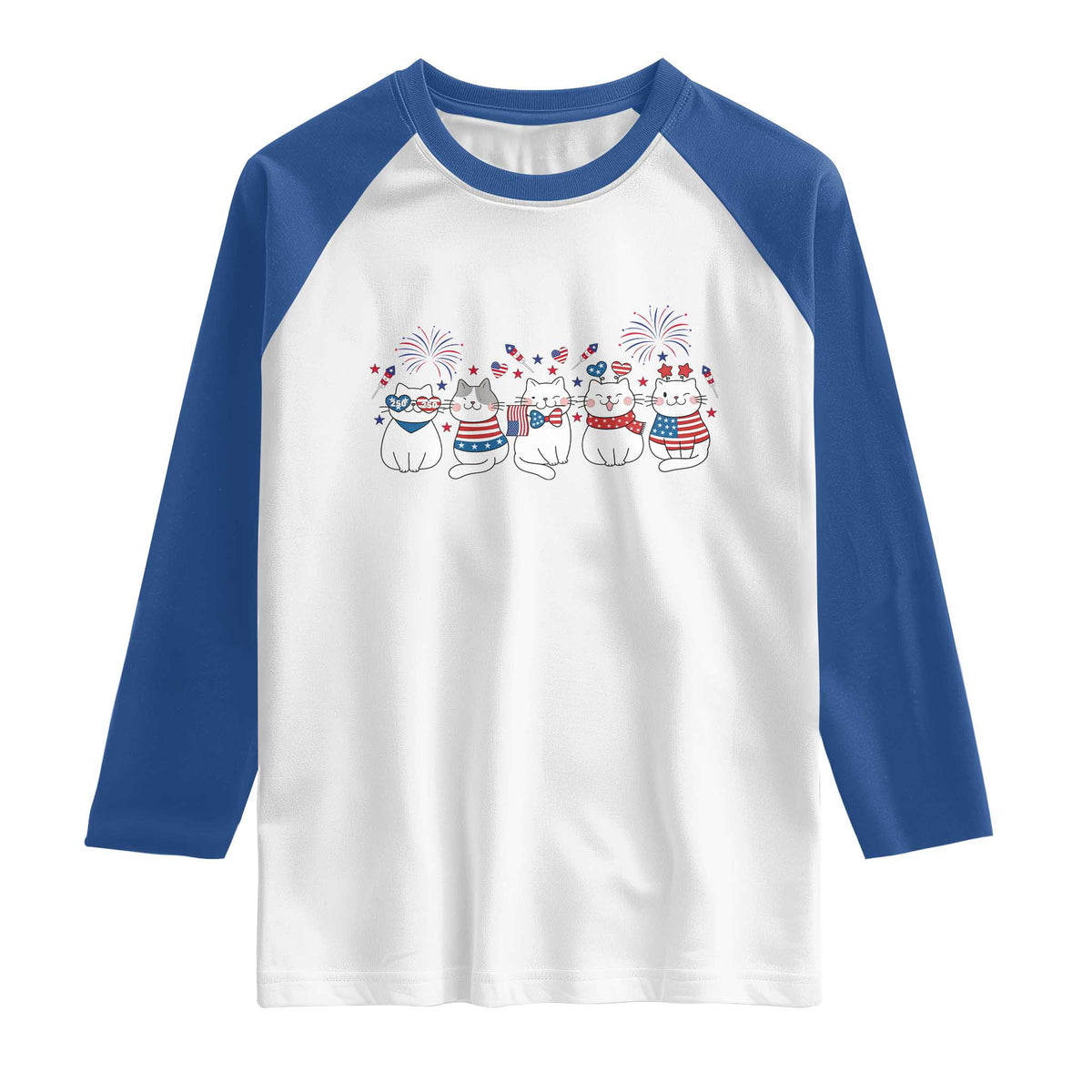 Patriotic Cat Lover Gift Raglan Shirt USA 250 Anniversary TS12 White Royal Print Your Wear