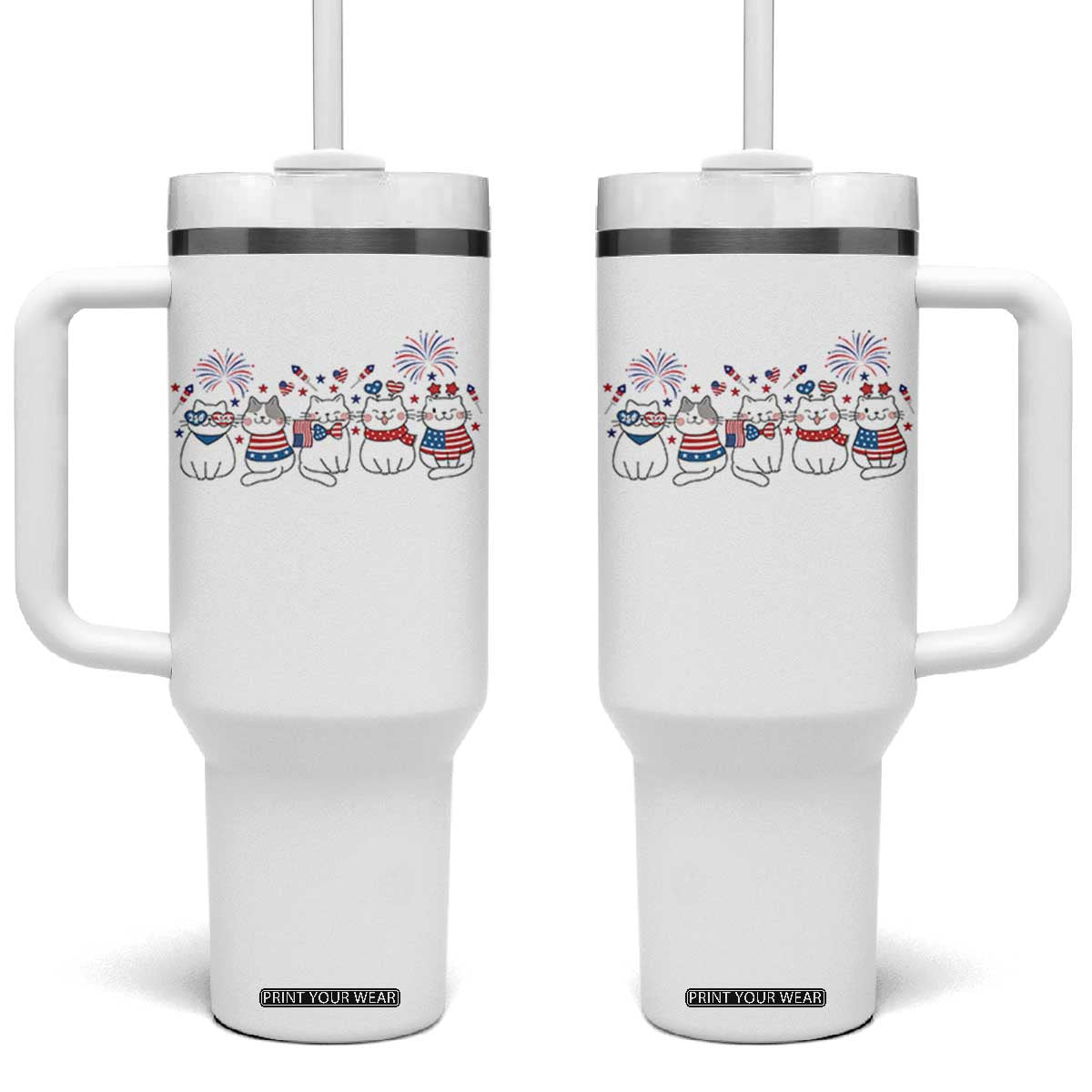 Patriotic Cat Lover Gift Tumbler With Handle USA 250 Anniversary TS12 One Size: 40 oz White Print Your Wear