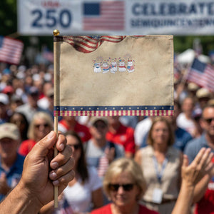 Patriotic Cat Lover Gift Patriotic Handheld Flag USA 250 Anniversary TS12 Vintage 8.2" × 5.5" Rustic Tan Navy Print Your Wear