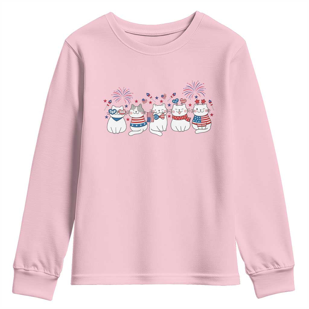 Patriotic Cat Lover Gift Youth Sweatshirt USA 250 Anniversary TS12 Light Pink Print Your Wear