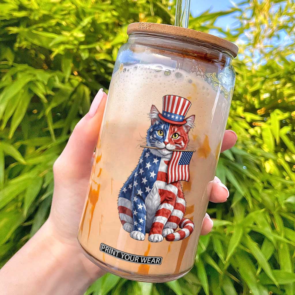 Proud American Cat Lover Glass Can Patriotic Animal Lover Gift TS12 White Print Your Wear