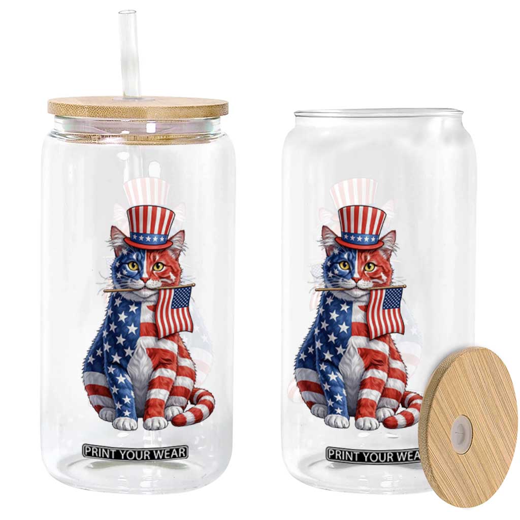 Proud American Cat Lover Glass Can Patriotic Animal Lover Gift TS12 Print Your Wear