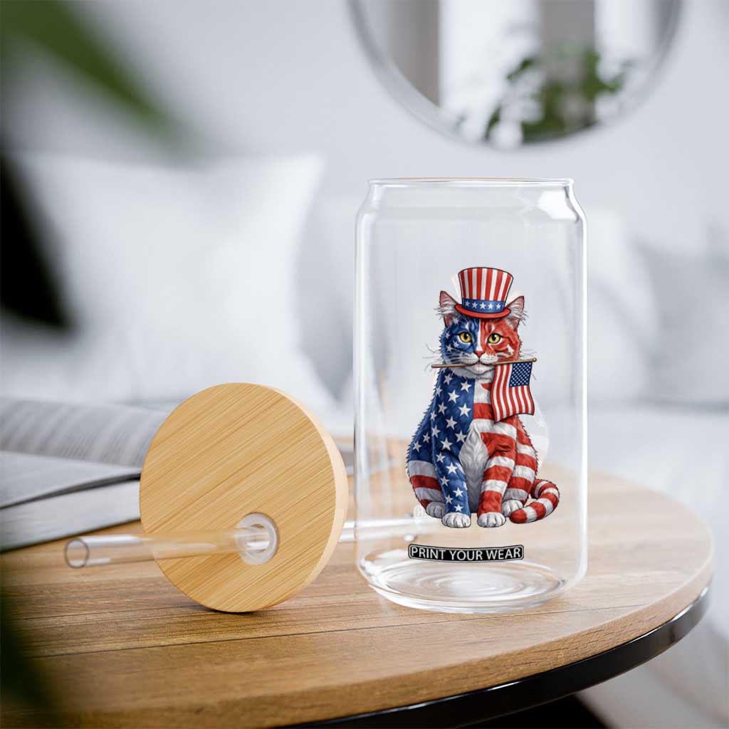 Proud American Cat Lover Glass Can Patriotic Animal Lover Gift TS12 Print Your Wear