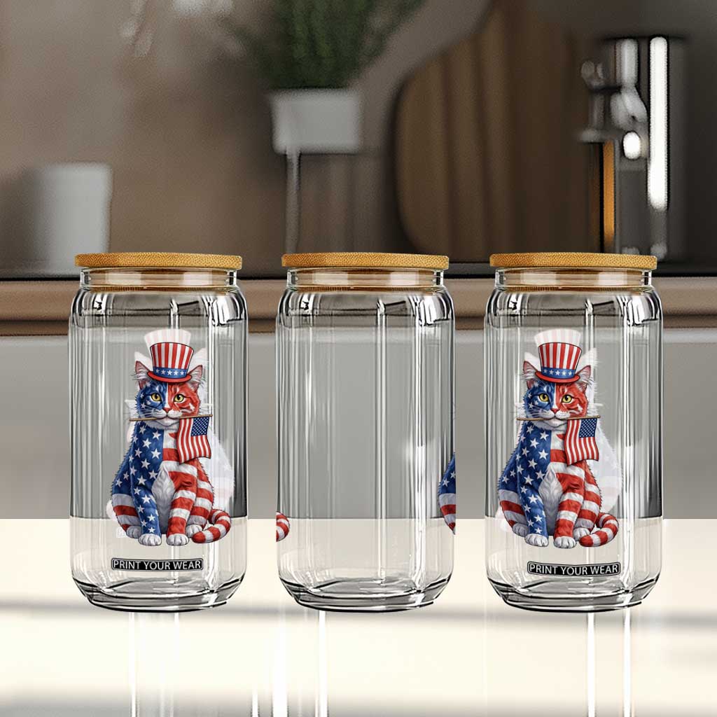 Proud American Cat Lover Glass Can Patriotic Animal Lover Gift TS12 Print Your Wear