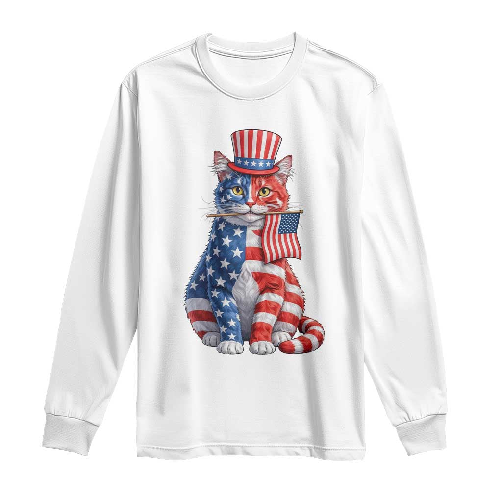 Proud American Cat Lover Long Sleeve Shirt Patriotic Animal Lover Gift TS12 White Print Your Wear