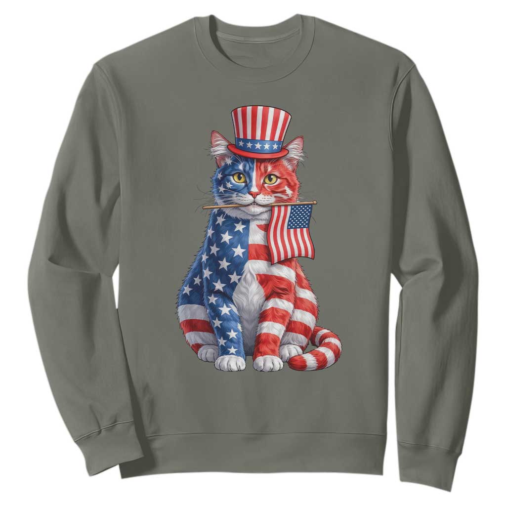 Proud American Cat Lover Sweatshirt Patriotic Animal Lover Gift TS12 Military Green Print Your Wear