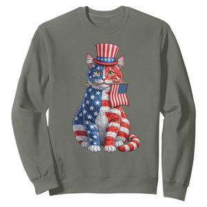 Proud American Cat Lover Sweatshirt Patriotic Animal Lover Gift TS12 Military Green Print Your Wear