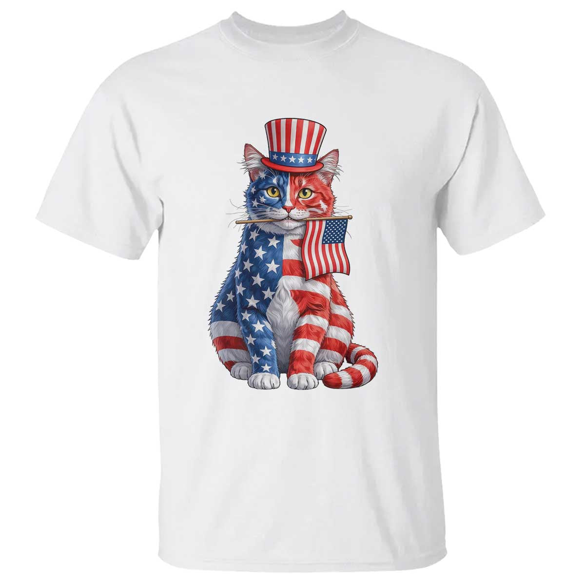Proud American Cat Lover T Shirt Patriotic Animal Lover Gift TS12 White Print Your Wear