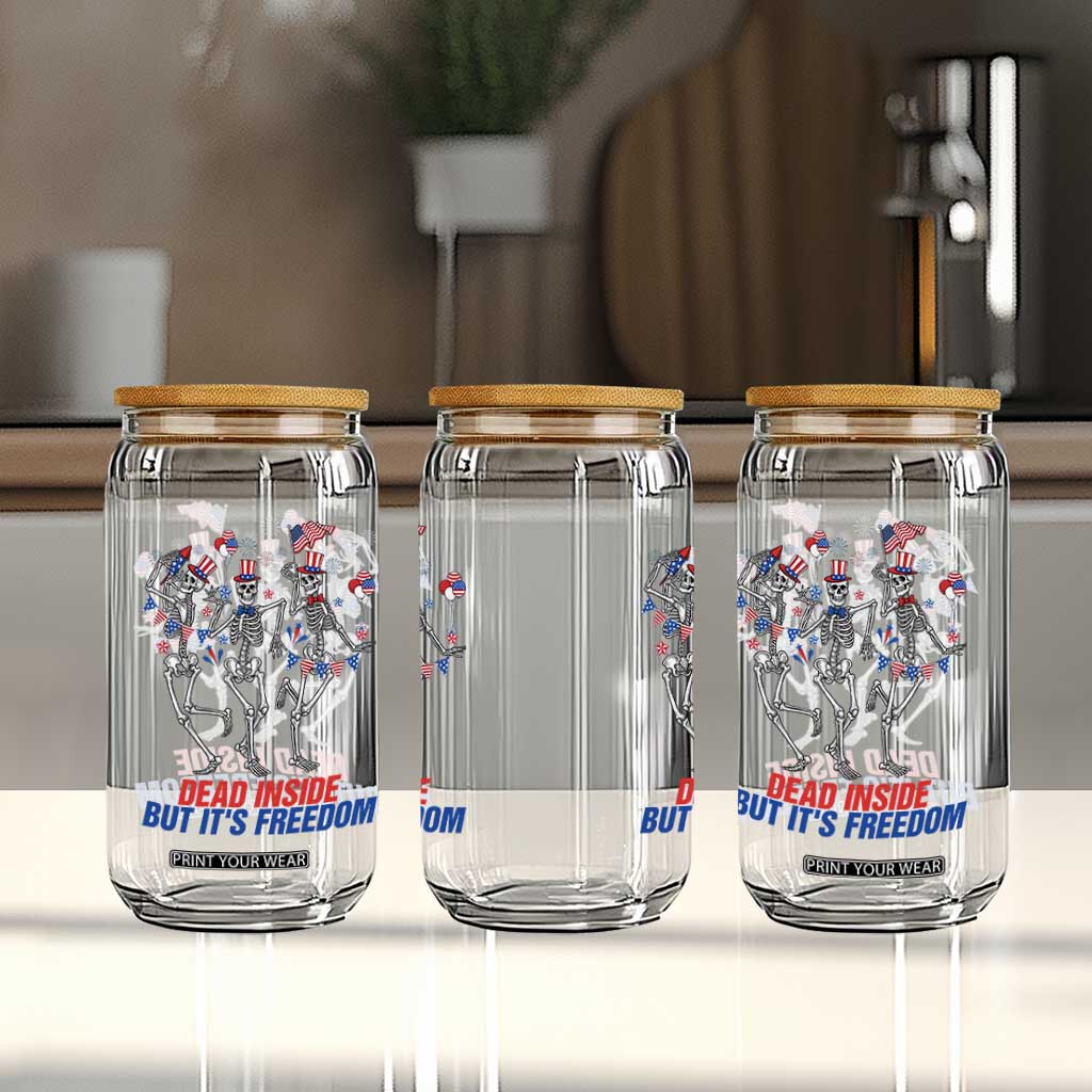 Patriotic Dancing Skeleton Glass Can Dead Inside But Its Freedom TS12 Print Your Wear