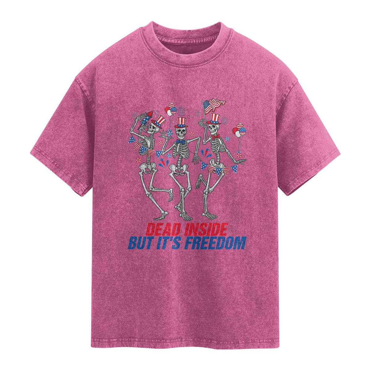 Patriotic Dancing Skeleton Washed Cotton T-Shirt Dead Inside But Its Freedom