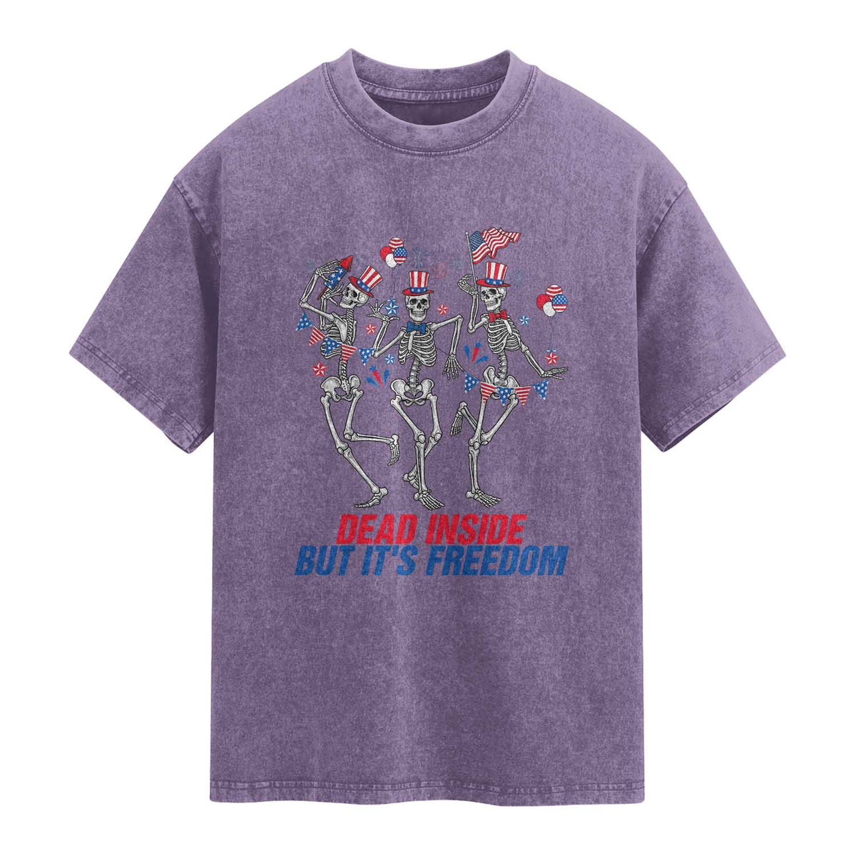 Patriotic Dancing Skeleton Washed Cotton T-Shirt Dead Inside But Its Freedom