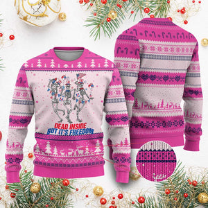 Patriotic Dancing Skeleton Ugly Christmas Sweater Dead Inside But Its Freedom TS12 Hot Pink Print Your Wear