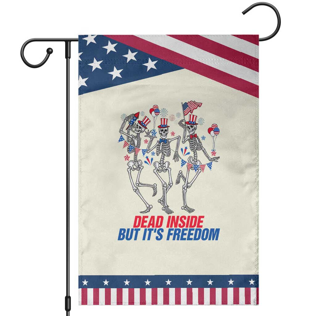 Patriotic Dancing Skeleton Garden Flag Dead Inside But Its Freedom TS12 Modern Beige Blue Print Your Wear