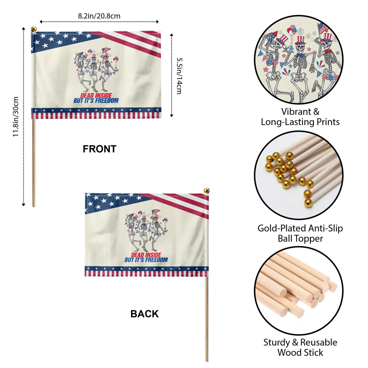 Patriotic Dancing Skeleton Patriotic Handheld Flag Dead Inside But Its Freedom TS12 Print Your Wear