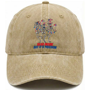 Patriotic Dancing Skeleton Washed Cotton Baseball Cap Dead Inside But Its Freedom TS12 Washed Cap Universal Fit Khaki Print Your Wear