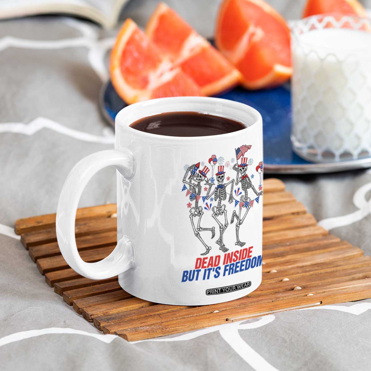 Patriotic Dancing Skeleton Coffee Mug Dead Inside But Its Freedom TS12 Print Your Wear