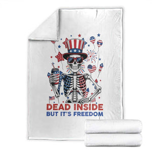 Funny Skeleton Dead Inside But Its Freedom Throw Blanket - Patriotic Gift TS12 White Print Your Wear