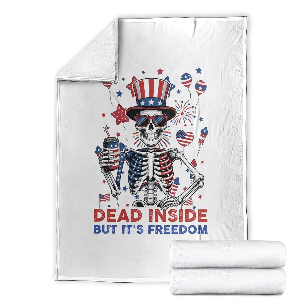Funny Skeleton Dead Inside But Its Freedom Throw Blanket - Patriotic Gift TS12 White Print Your Wear