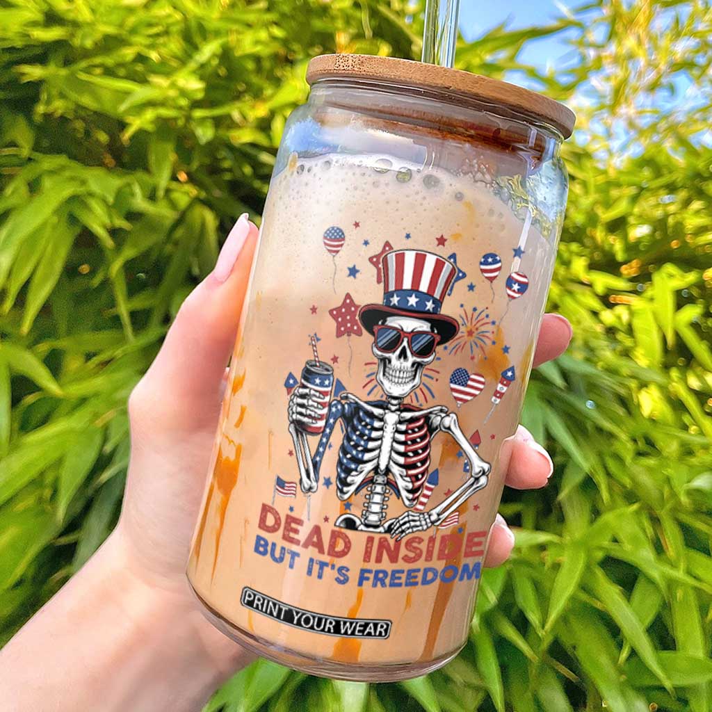Funny Skeleton Dead Inside But Its Freedom Glass Can Patriotic Gift TS12 White Print Your Wear