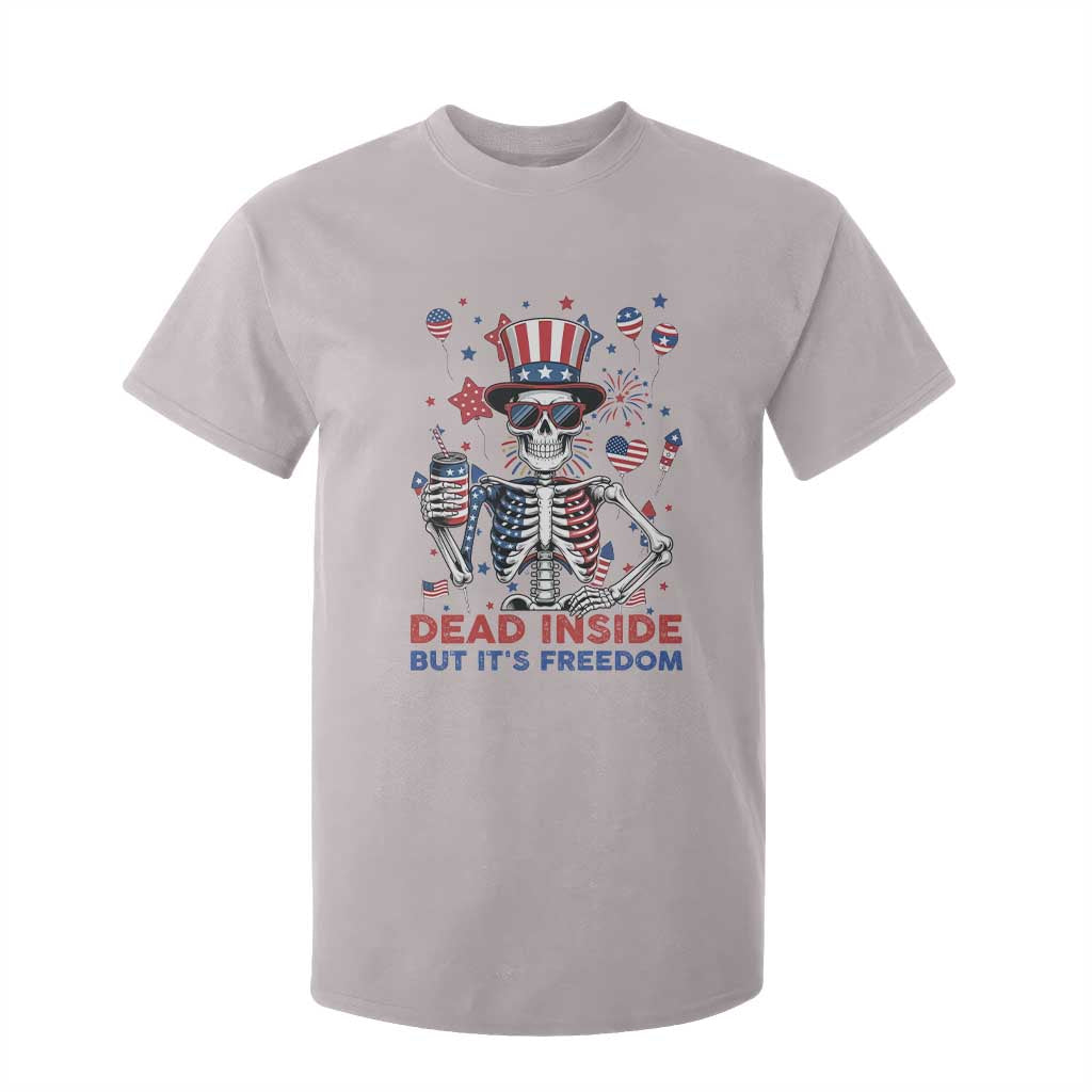 Funny Skeleton Dead Inside But Its Freedom T Shirt For Kid Patriotic Gift TS12 Ice Gray Print Your Wear