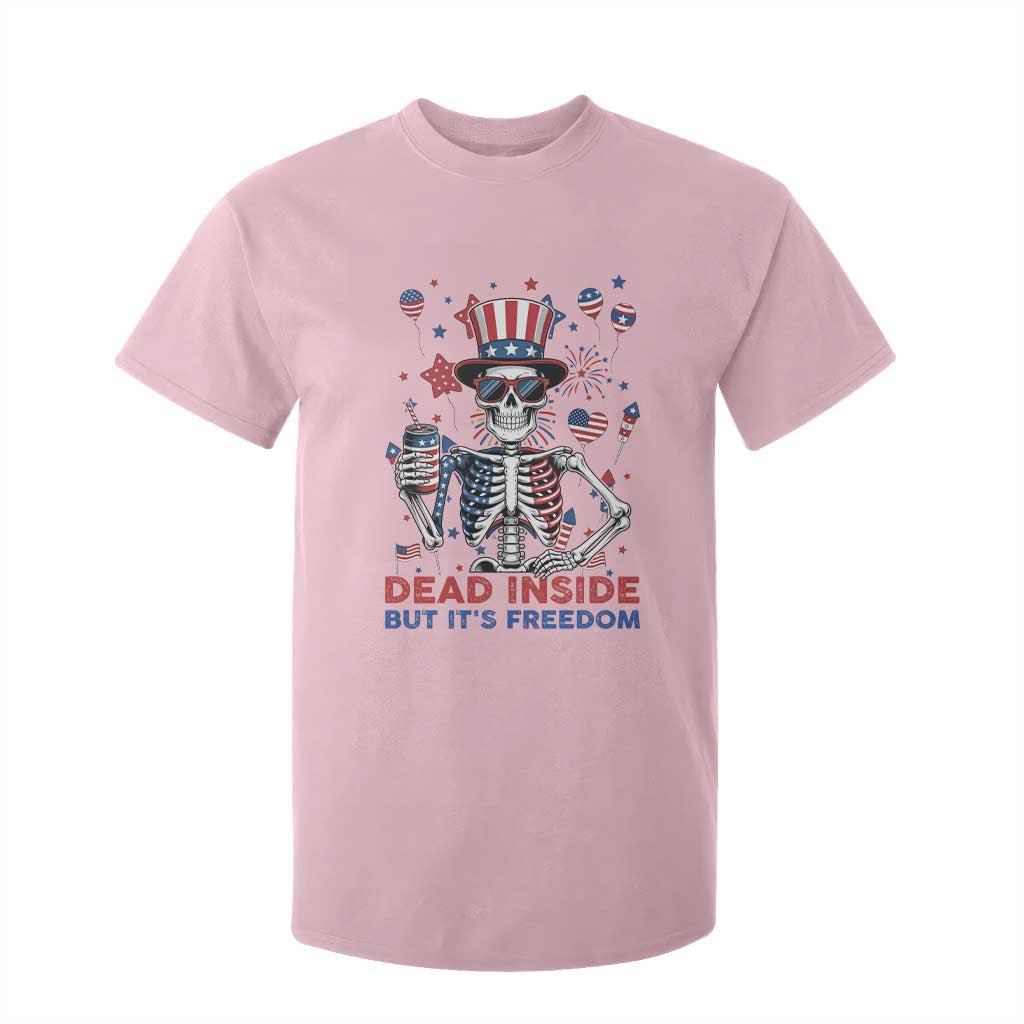 Funny Skeleton Dead Inside But Its Freedom T Shirt For Kid Patriotic Gift TS12 Light Pink Print Your Wear