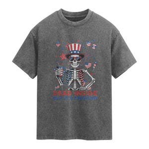 Funny Skeleton Dead Inside But Its Freedom Washed Cotton T-Shirt Patriotic Gift
