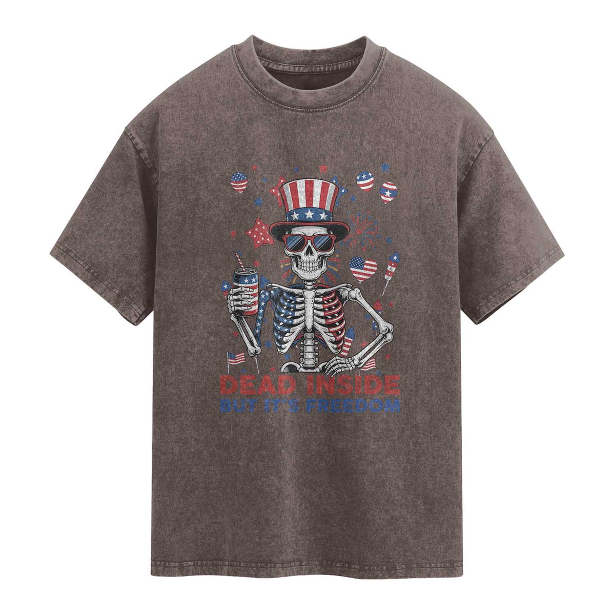 Funny Skeleton Dead Inside But Its Freedom Washed Cotton T-Shirt Patriotic Gift