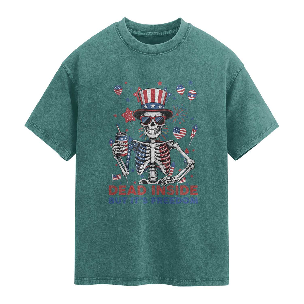 Funny Skeleton Dead Inside But Its Freedom Washed Cotton T-Shirt Patriotic Gift