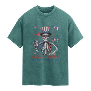 Funny Skeleton Dead Inside But Its Freedom Washed Cotton T-Shirt Patriotic Gift
