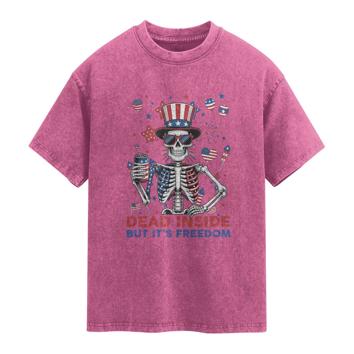 Funny Skeleton Dead Inside But Its Freedom Washed Cotton T-Shirt Patriotic Gift