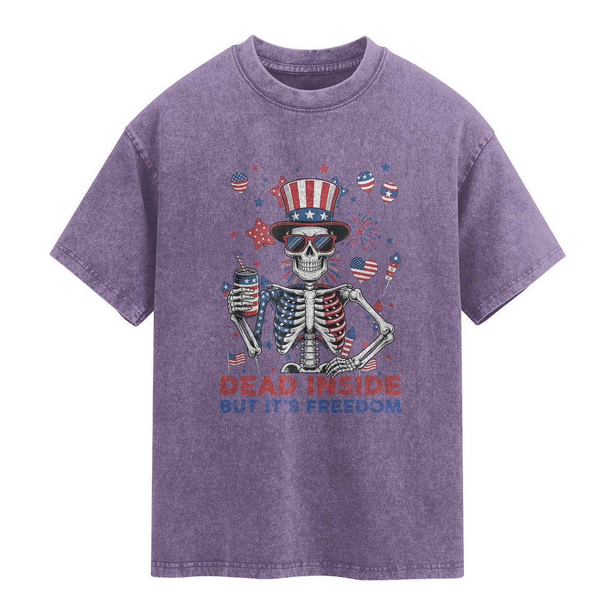 Funny Skeleton Dead Inside But Its Freedom Washed Cotton T-Shirt Patriotic Gift
