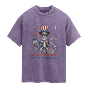 Funny Skeleton Dead Inside But Its Freedom Washed Cotton T-Shirt Patriotic Gift
