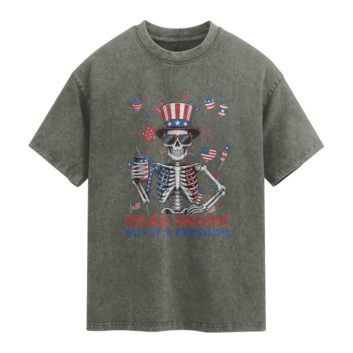 Funny Skeleton Dead Inside But Its Freedom Washed Cotton T-Shirt Patriotic Gift