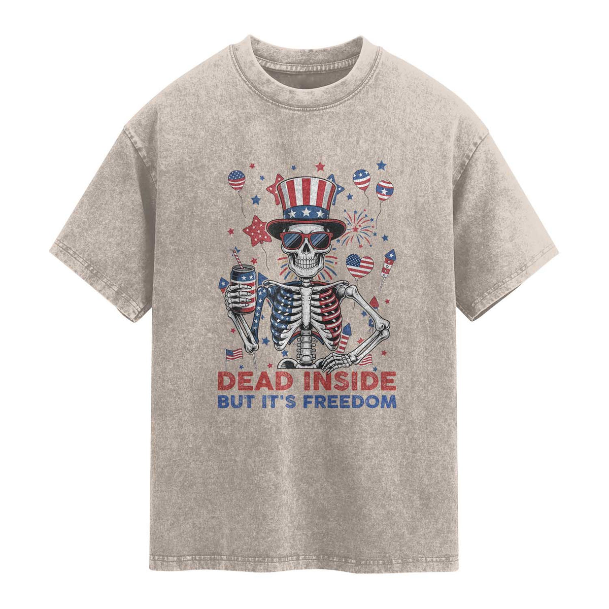Funny Skeleton Dead Inside But Its Freedom Washed Cotton T-Shirt Patriotic Gift