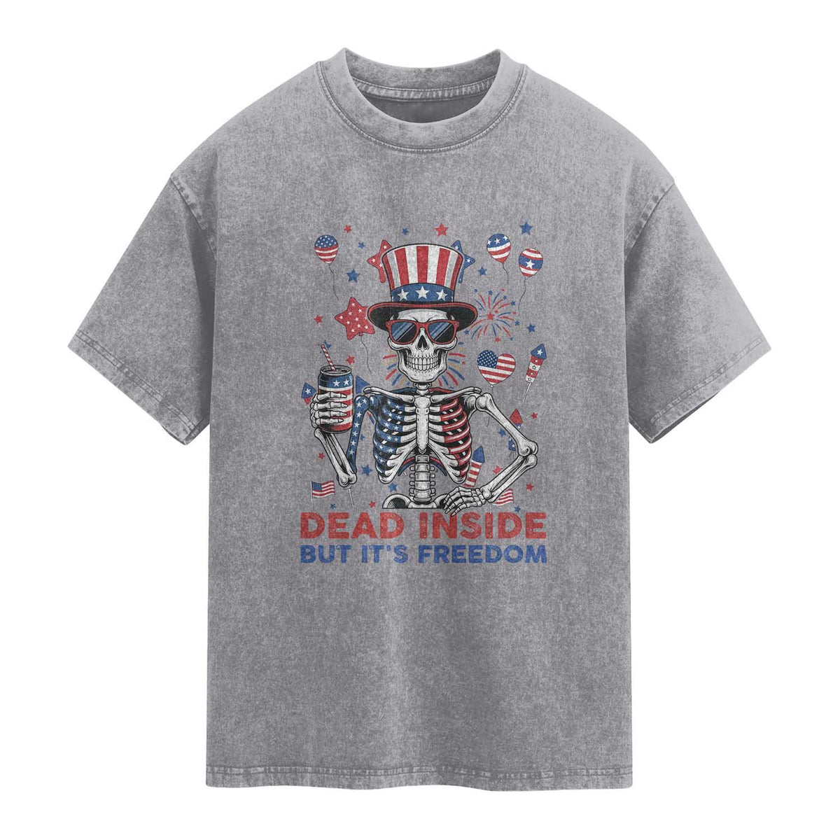 Funny Skeleton Dead Inside But Its Freedom Washed Cotton T-Shirt Patriotic Gift