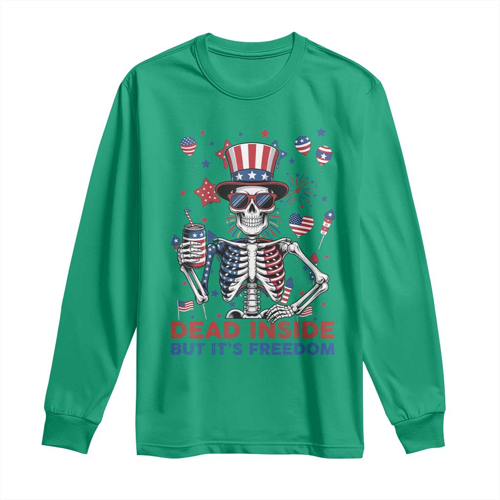 Funny Skeleton Dead Inside But Its Freedom Long Sleeve Shirt Patriotic Gift TS12 Irish Green Print Your Wear