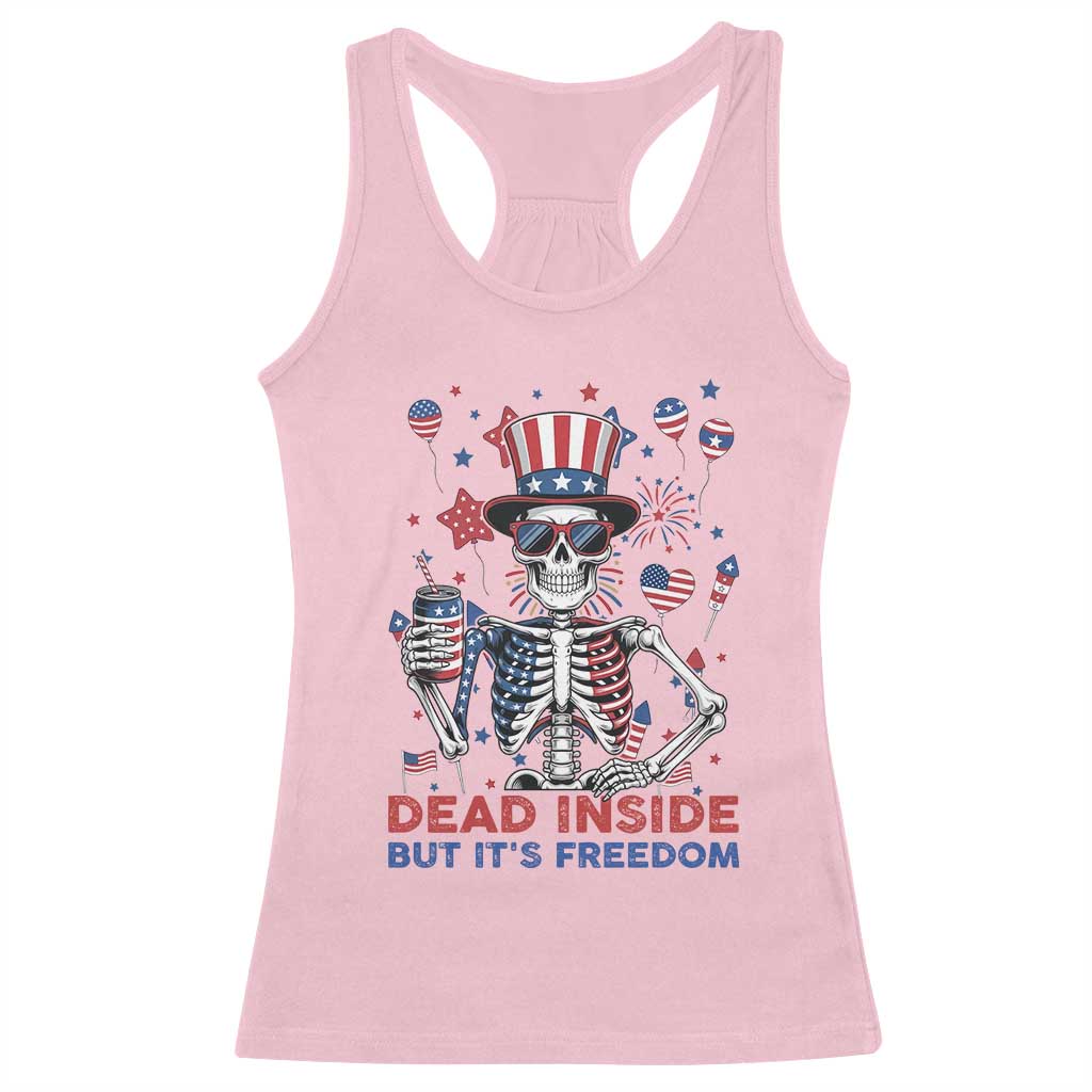 Funny Skeleton Dead Inside But Its Freedom Racerback Tank Top Patriotic Gift TS12 Light Pink Print Your Wear