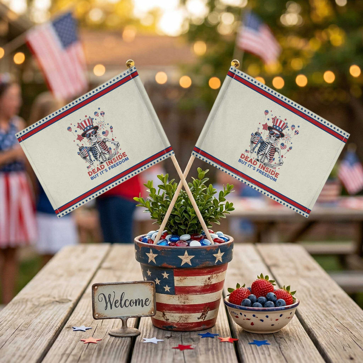 Funny Skeleton Dead Inside But Its Freedom Patriotic Handheld Flag Patriotic Gift TS12 Modern 8.2