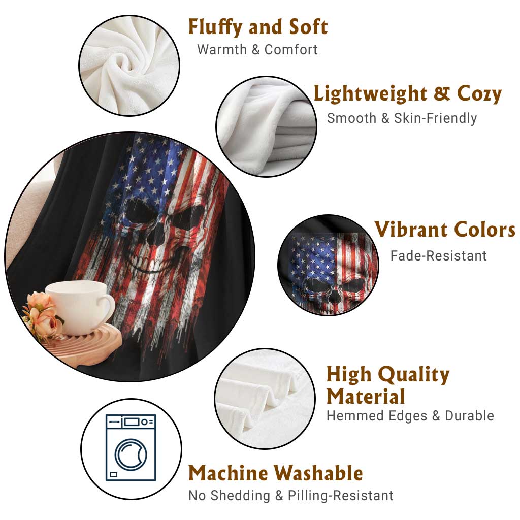 Patriotic Skull American Flag USA Pride Throw Blanket TS12 Print Your Wear