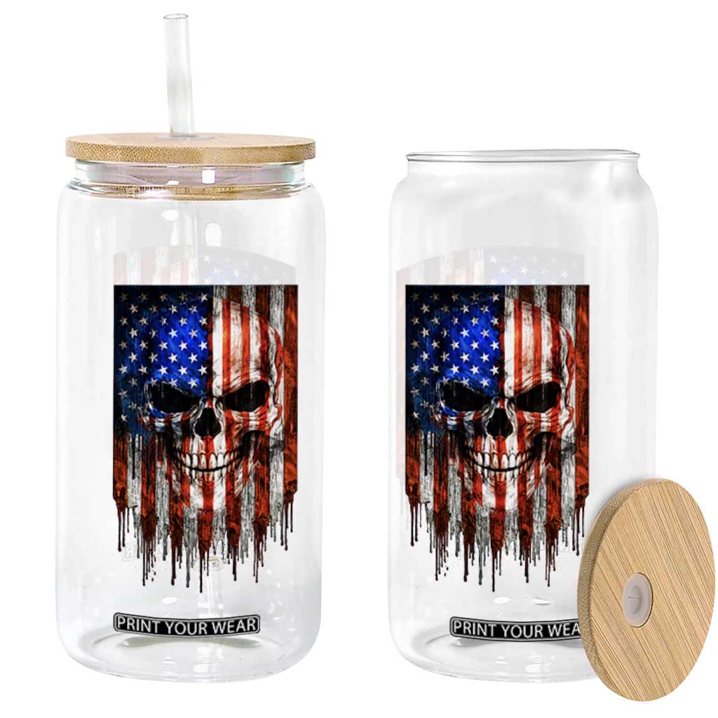 Patriotic Skull American Flag USA Pride Glass Can TS12 Print Your Wear