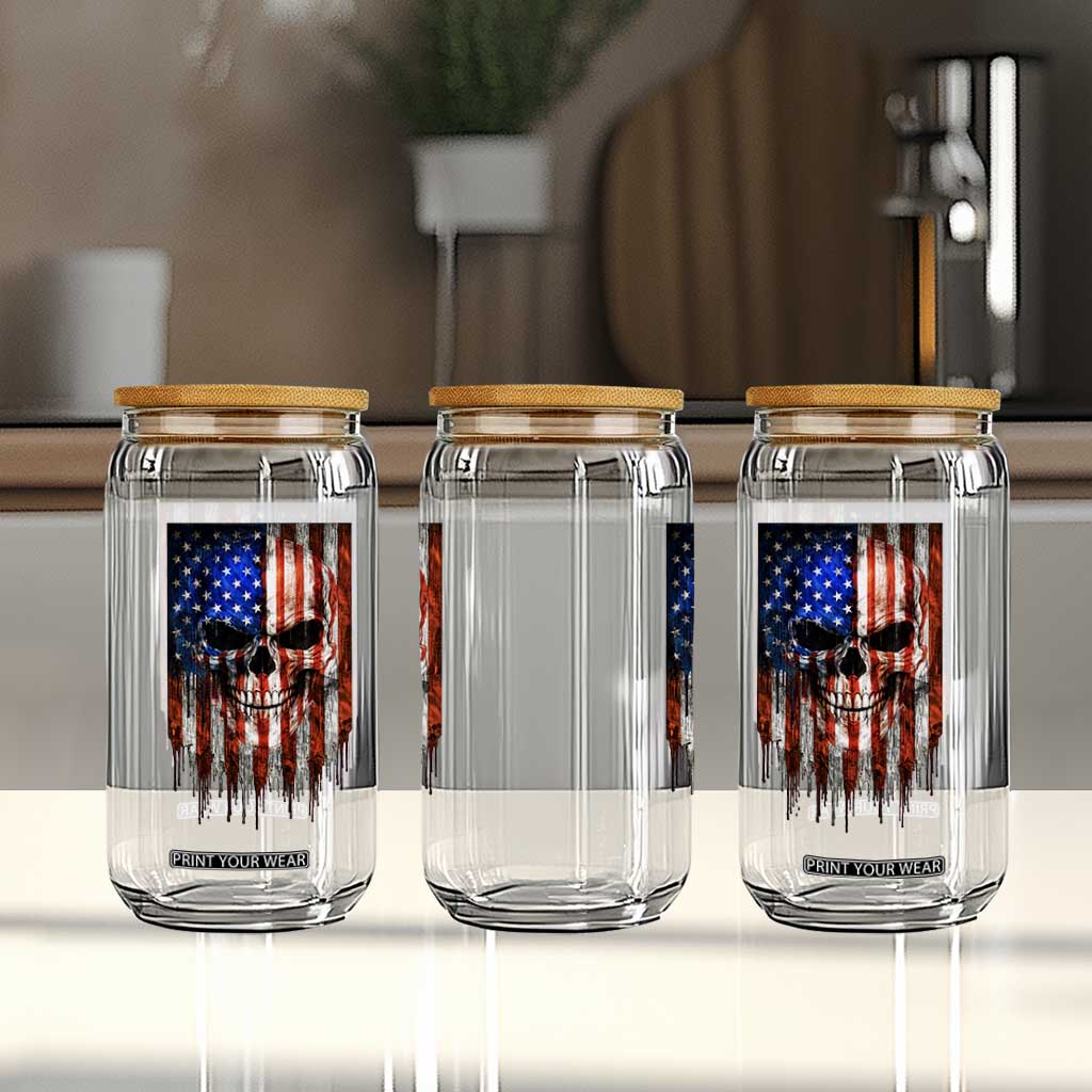 Patriotic Skull American Flag USA Pride Glass Can TS12 Print Your Wear