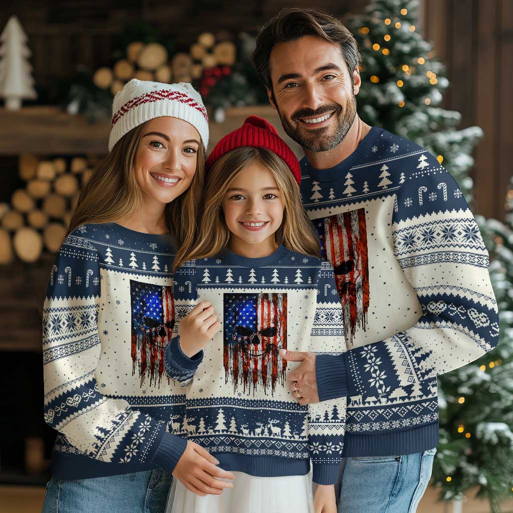Patriotic Skull American Flag USA Pride Ugly Christmas Sweater TS12 Beige Navy Print Your Wear