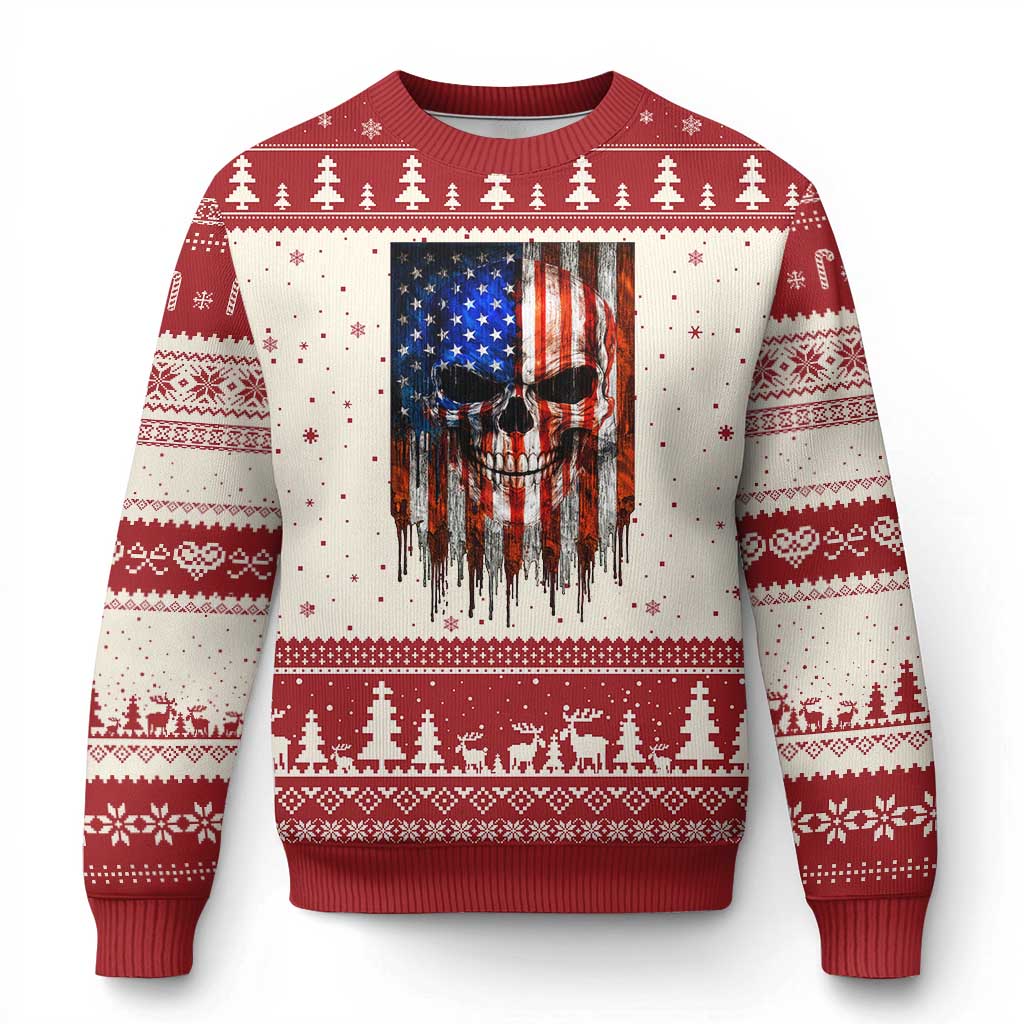 Patriotic Skull American Flag USA Pride Ugly Christmas Sweater TS12 Beige Red Print Your Wear