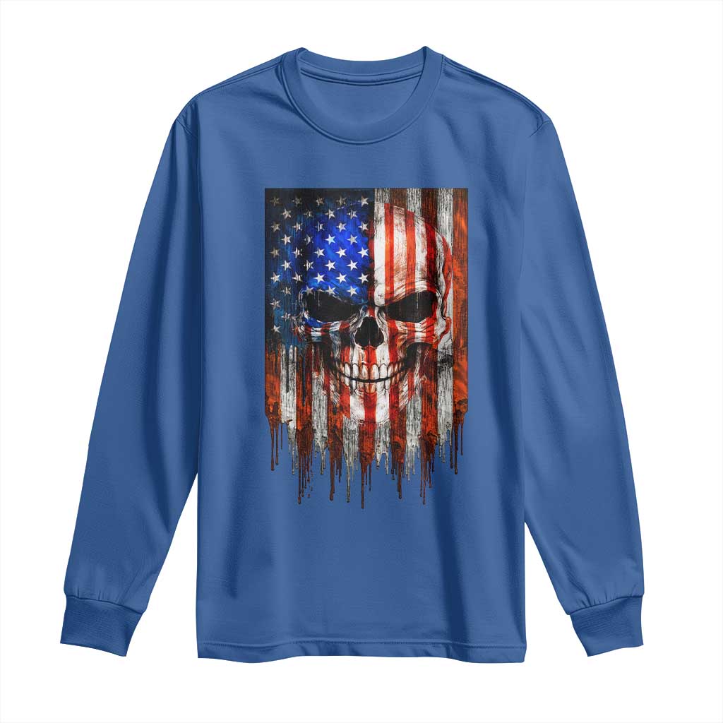 Patriotic Skull American Flag USA Pride Long Sleeve Shirt TS12 Royal Blue Print Your Wear