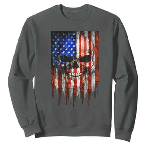 Patriotic Skull American Flag USA Pride Sweatshirt TS12 Dark Heather Print Your Wear