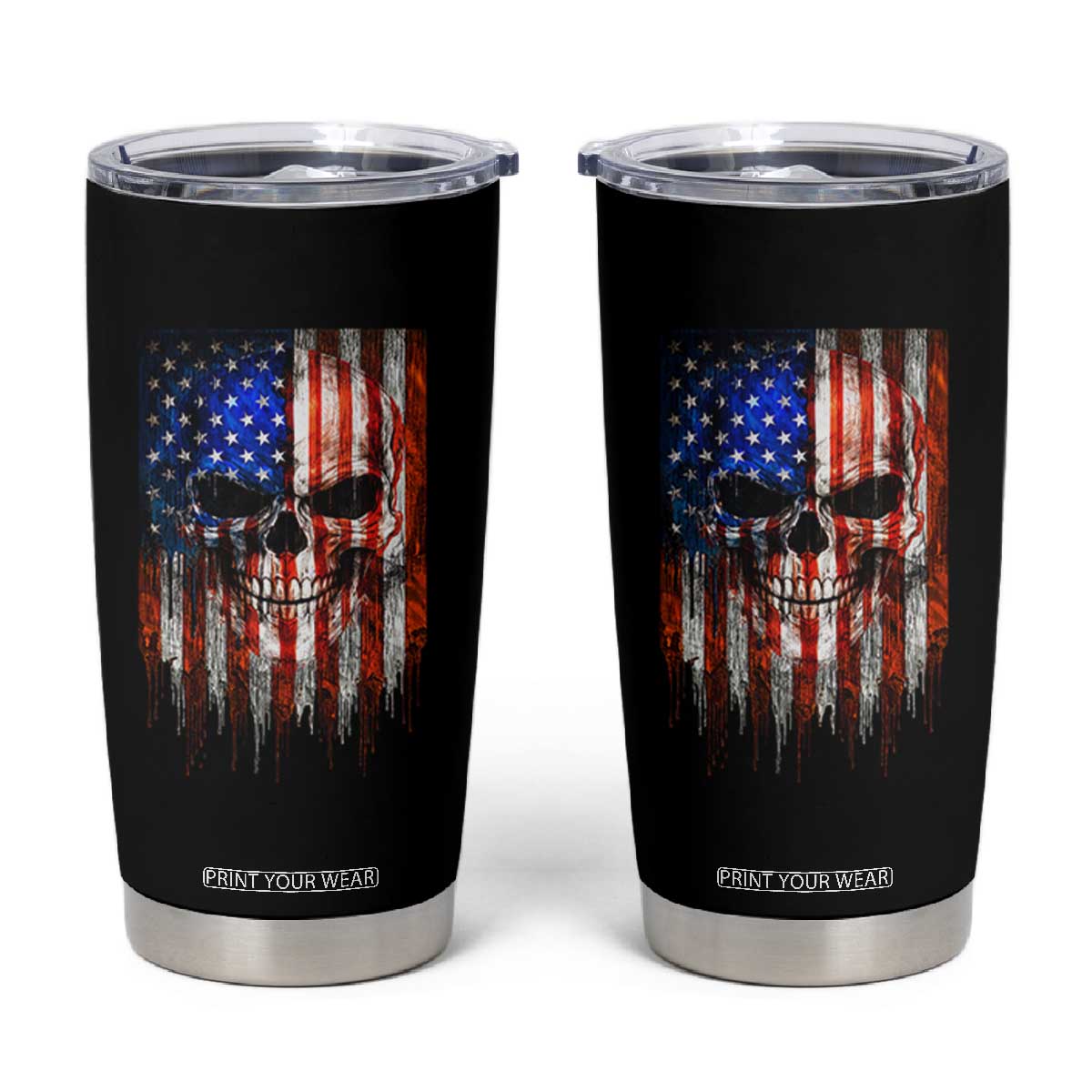 Patriotic Skull American Flag USA Pride Tumbler Cup TS12 Black Print Your Wear