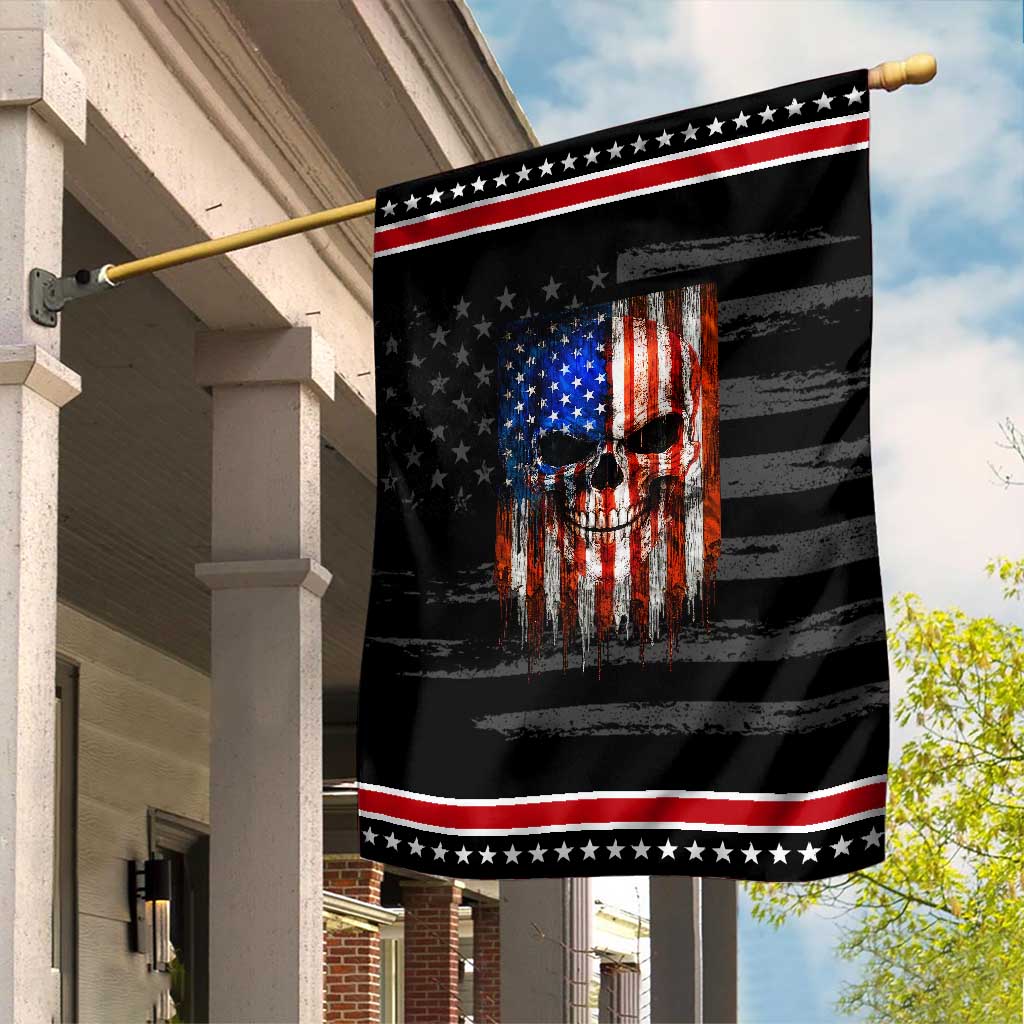 Patriotic Skull American Flag USA Pride Garden Flag TS12 Distressed Black Red Print Your Wear