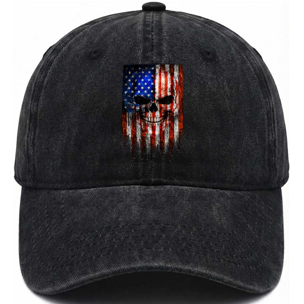 Patriotic Skull American Flag USA Pride Washed Cotton Baseball Cap TS12 Washed Cap Universal Fit Black Print Your Wear