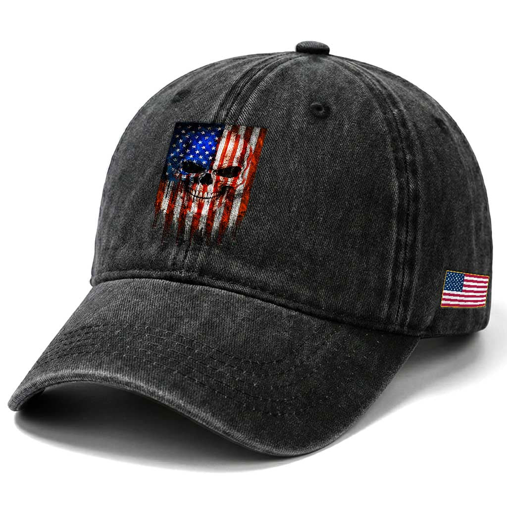 Patriotic Skull American Flag USA Pride Washed Cotton Baseball Cap TS12 Print Your Wear
