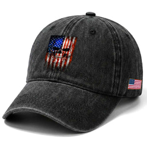 Patriotic Skull American Flag USA Pride Washed Cotton Baseball Cap TS12 Print Your Wear